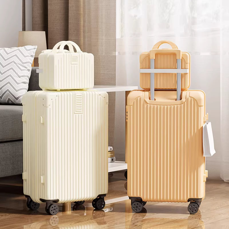 Trendy Retro Multifunctional Luggage Set – 24-inch Spinner Suitcase for Women, 20-inch Carry-on Luggage with Password Lock for Men, Parent-child Suitcase
