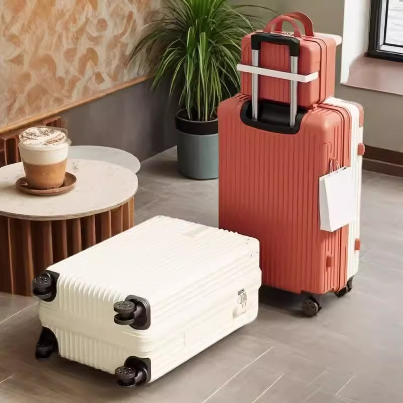 Trendy Retro Multifunctional Luggage Set – 24-inch Spinner Suitcase for Women, 20-inch Carry-on Luggage with Password Lock for Men, Parent-child Suitcase